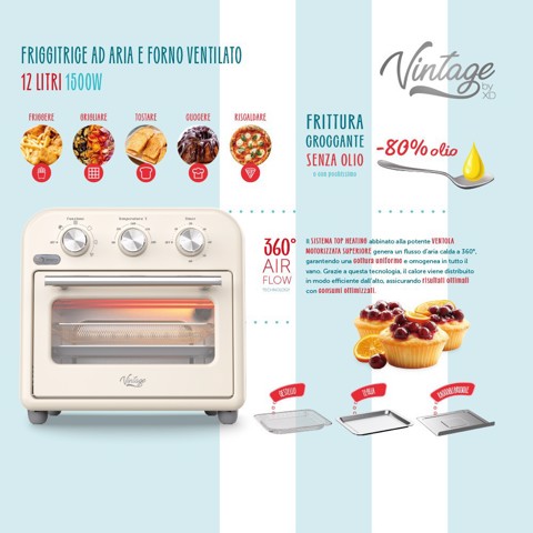 XD Vintage XDBOW1020VTG friggitrice Singolo 12 L Indipendente 1500 W Friggitrice ad aria calda Crema