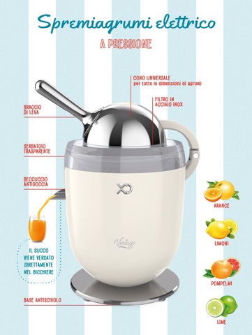 XD Vintage XDHR887CR spremiagrumi elettrico 160 W Avorio, Acciaio inox
