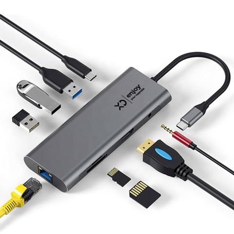 XD Enjoy XDBSHUB9 hub di interfaccia USB 3.2 Gen 1 (3.1 Gen 1) Type-C 5000 Mbit/s Grigio