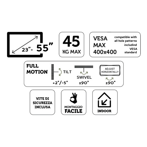 XD Enjoy XDCIM43A Supporto TV a parete 139,7 cm (55") Nero