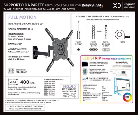 XD Enjoy XDCIM4433XLED Supporto TV a parete 139,7 cm (55") Nero
