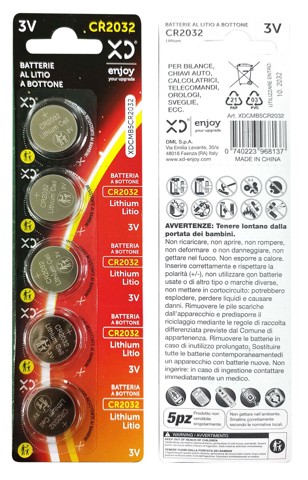 XD Enjoy XDCMB5CR2032 batteria per uso domestico Batteria monouso CR2032 Litio