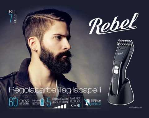 Rebel XDRWBS509 Tagliacapelli regolabarba Ricaricabile autonomia 60 min 5 misure Nero