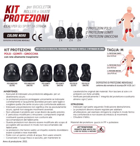 XD Enjoy XDRZ822BLK set di protezione sportiva Ciclismo, Pattinaggio in linea, Pattinaggio su rotelle, Skateboard