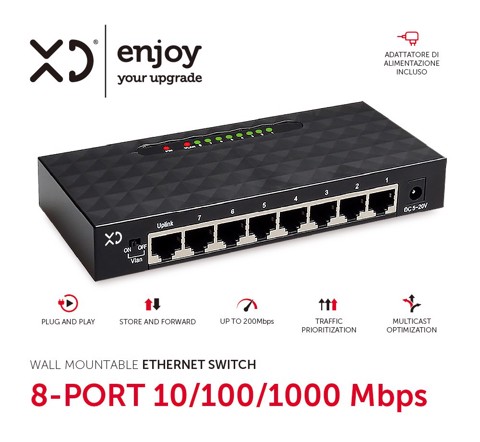 XD Enjoy XDTX80BLK switch di rete Gigabit Ethernet (10/100/1000) Nero