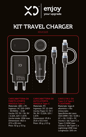 XD Enjoy XDUC223 Caricabatterie per dispositivi mobili Nero Auto, Interno