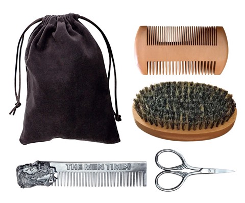 Rebel XDWGBS111 Kit per la cura della barba  e dei capelli contenente Pettine da taschino, Pettine a due lati, Spazzola,  Forbicine di precisione, Sacchetto con legacci