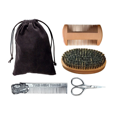 Rebel XDWGBS111 Kit per la cura della barba  e dei capelli contenente Pettine da taschino, Pettine a due lati, Spazzola,  Forbicine di precisione, Sacchetto con legacci