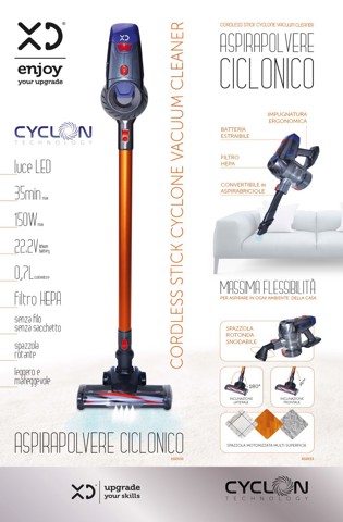 XD Enjoy XDZK33 aspirapolvere senza filo Grigio, Arancione, Rosso Senza sacchetto
