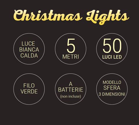 TWEED Catena Luminosa 50 Luci Led A Sfera 3 Dimensioni a Batterie - Luce Bianca Calda