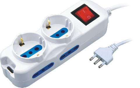 XD Enjoy Multipresa 4 Prese 2P+T 10/16A Bipasso +2 Prese 10A Schuko Con Interrutore / Cavo 1,5 Mt